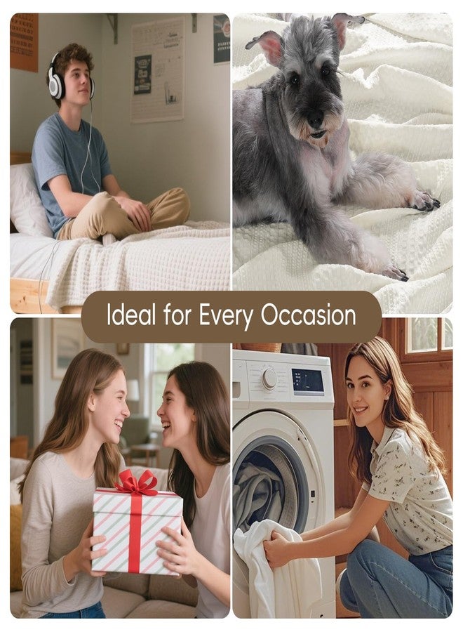 David's Home Cozy Waffle Weave Throw Blanket, Ultra Soft Breathable Lightweight Skin-Friendly Throw for All Seasons, Elegant Room Decor for Couch Bed Sofa Car Travel, White - Image 4